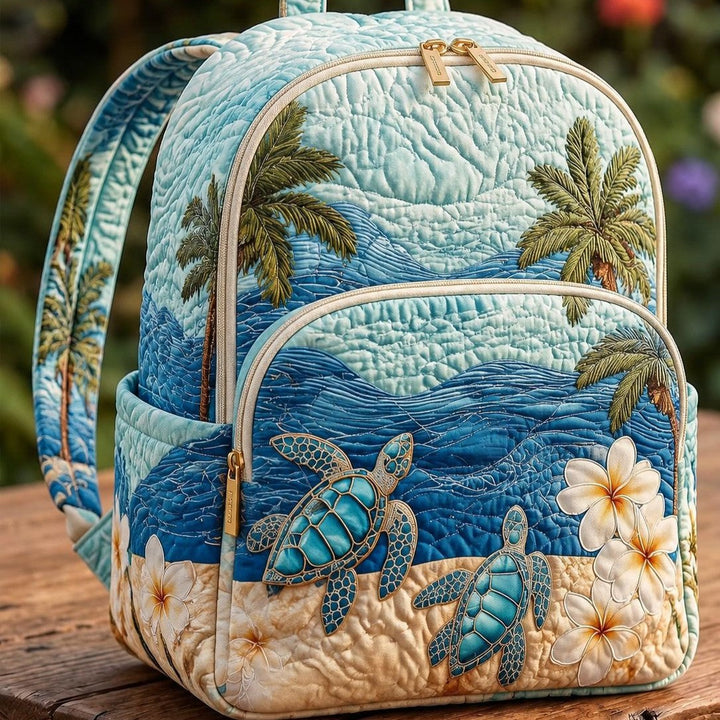 Sac à dos matelassé Tortue de mer & Palmiers