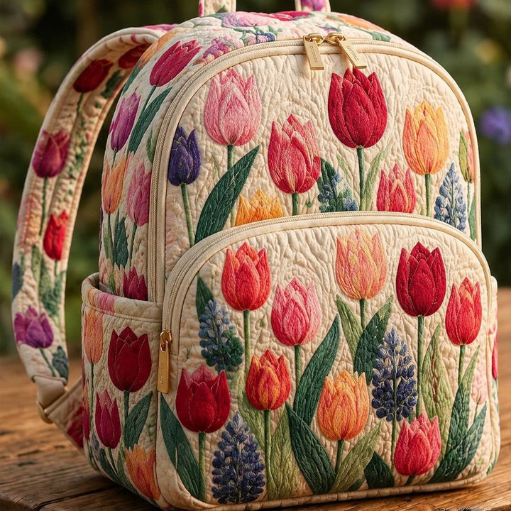 Sac à Dos Matelassé avec des Tulipes Colorées