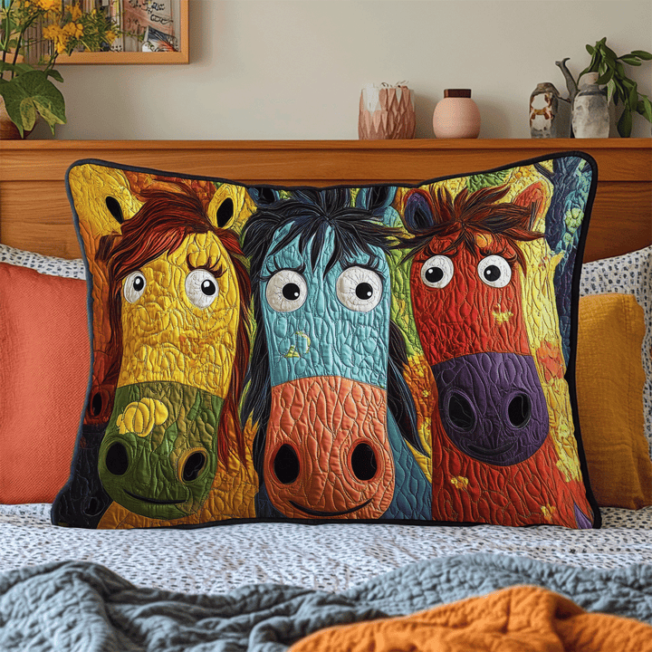 Housse de Coussin en Quilted avec Chevaux Peints NCU0DV7334