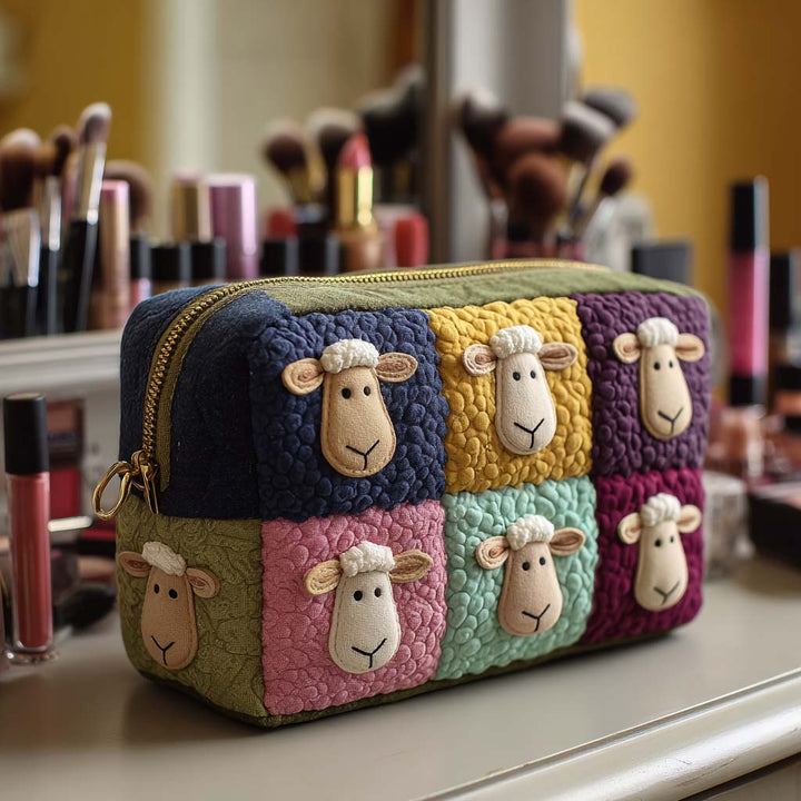 Trousse de Maquillage Matelassée en Laine Patchwork