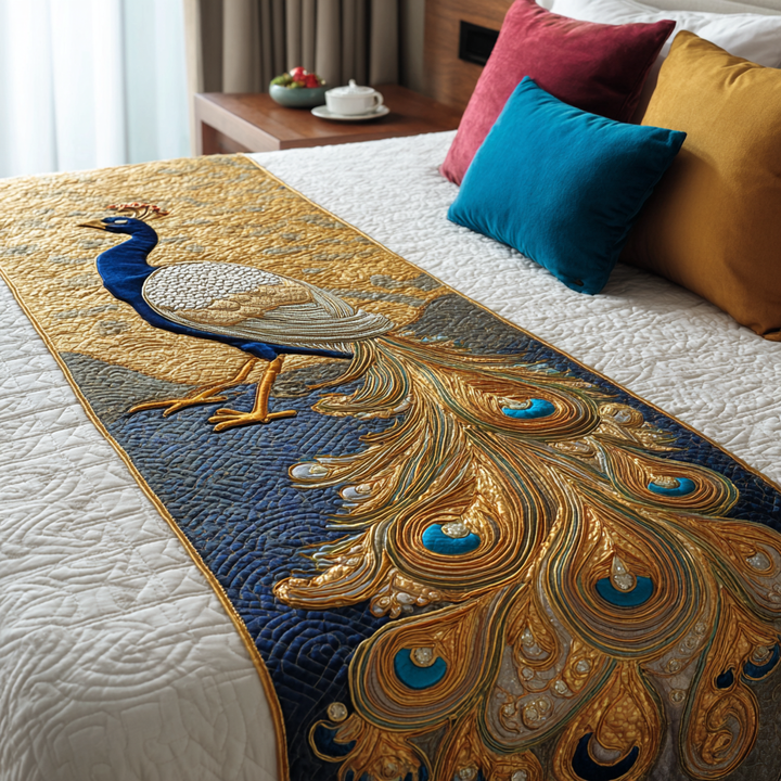 Couverture de lit matelassée en plumes de paon