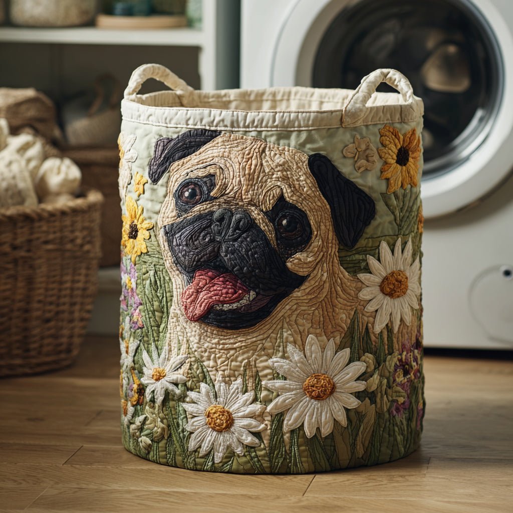 Panier à Linge Matelassé Pug dans les Marguerites NCU0HNH069