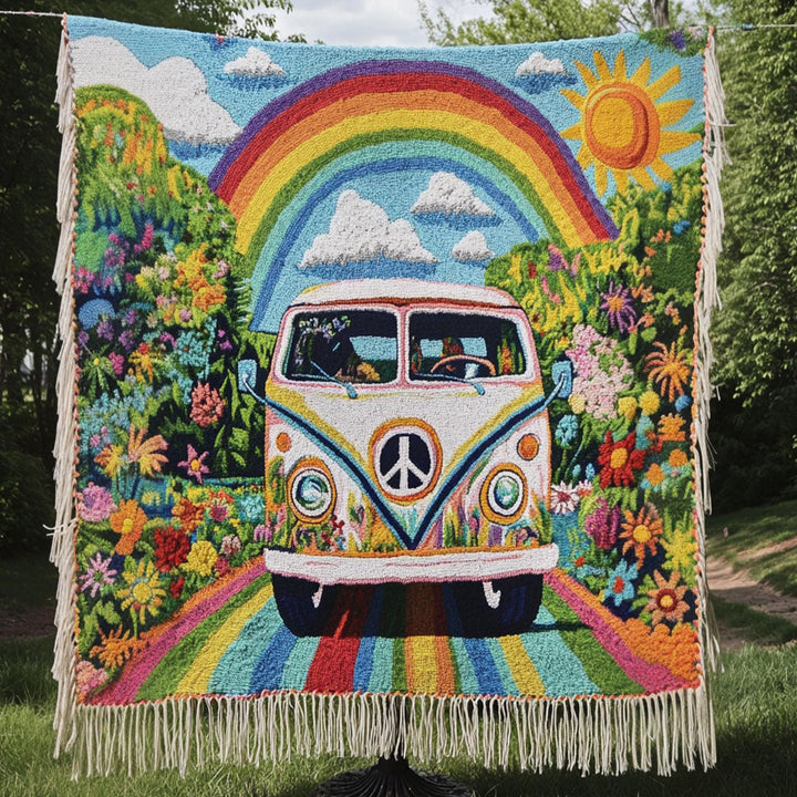 Couverture en Tissu Tissée Voyage Arc-en-Ciel