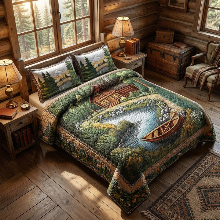 Ensemble de Literie Matelassée 3 Pièces Cabin au Bord de la Rivière
