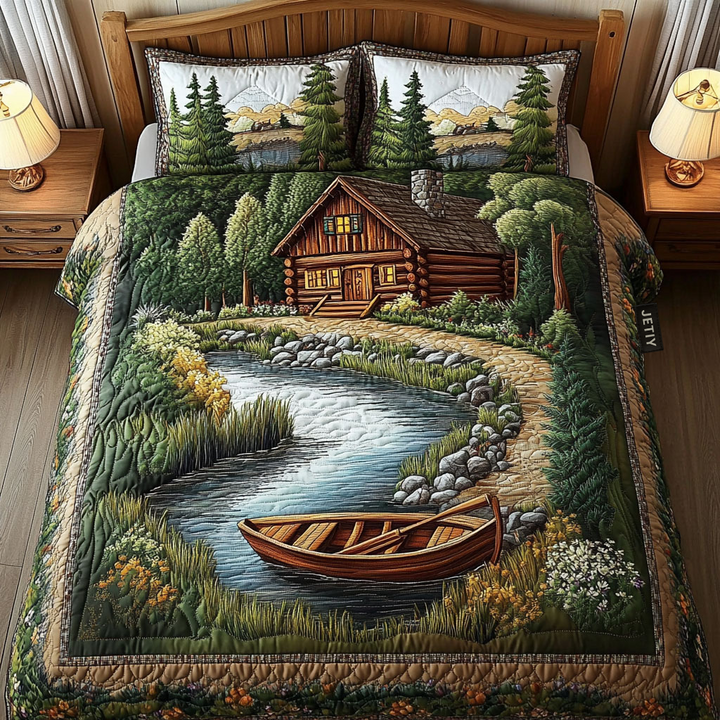 Ensemble de Literie Matelassée 3 Pièces Cabin au Bord de la Rivière