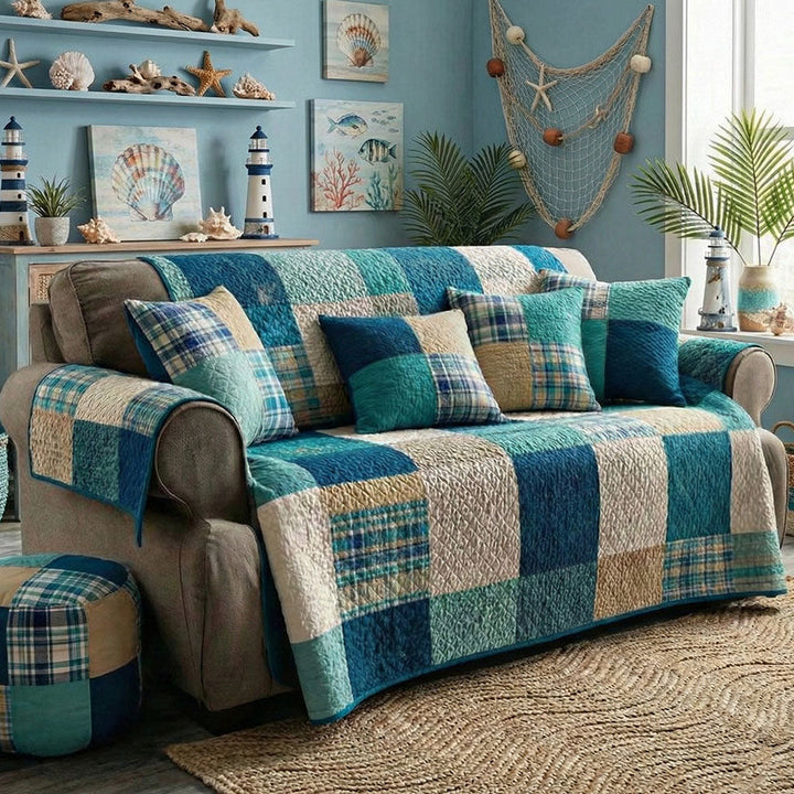 Housse de Canapé Matelassée à Motif Marin
