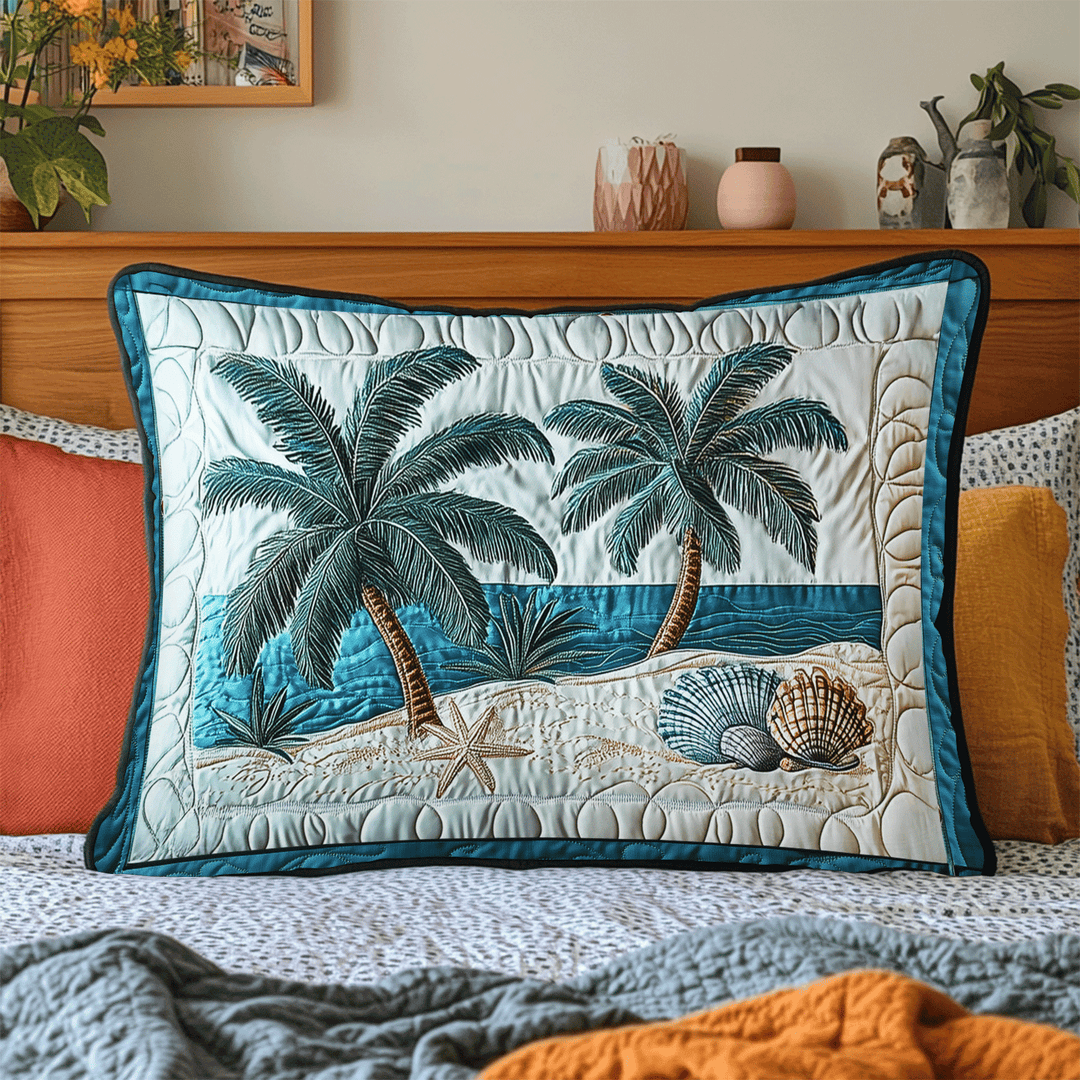 Housse de Coussin Matelassée Palmier Coquillages NCU0DV4786