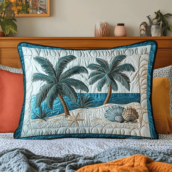 Housse de Coussin Matelassée Palmier Coquillages NCU0DV4786