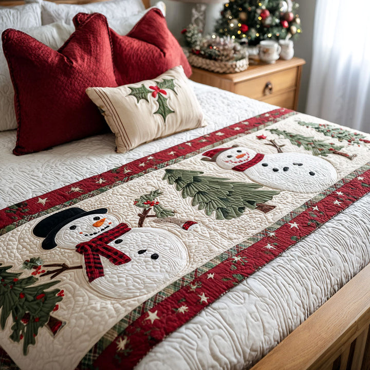 Couverture de lit matelassée Bonhomme de neige souriant
