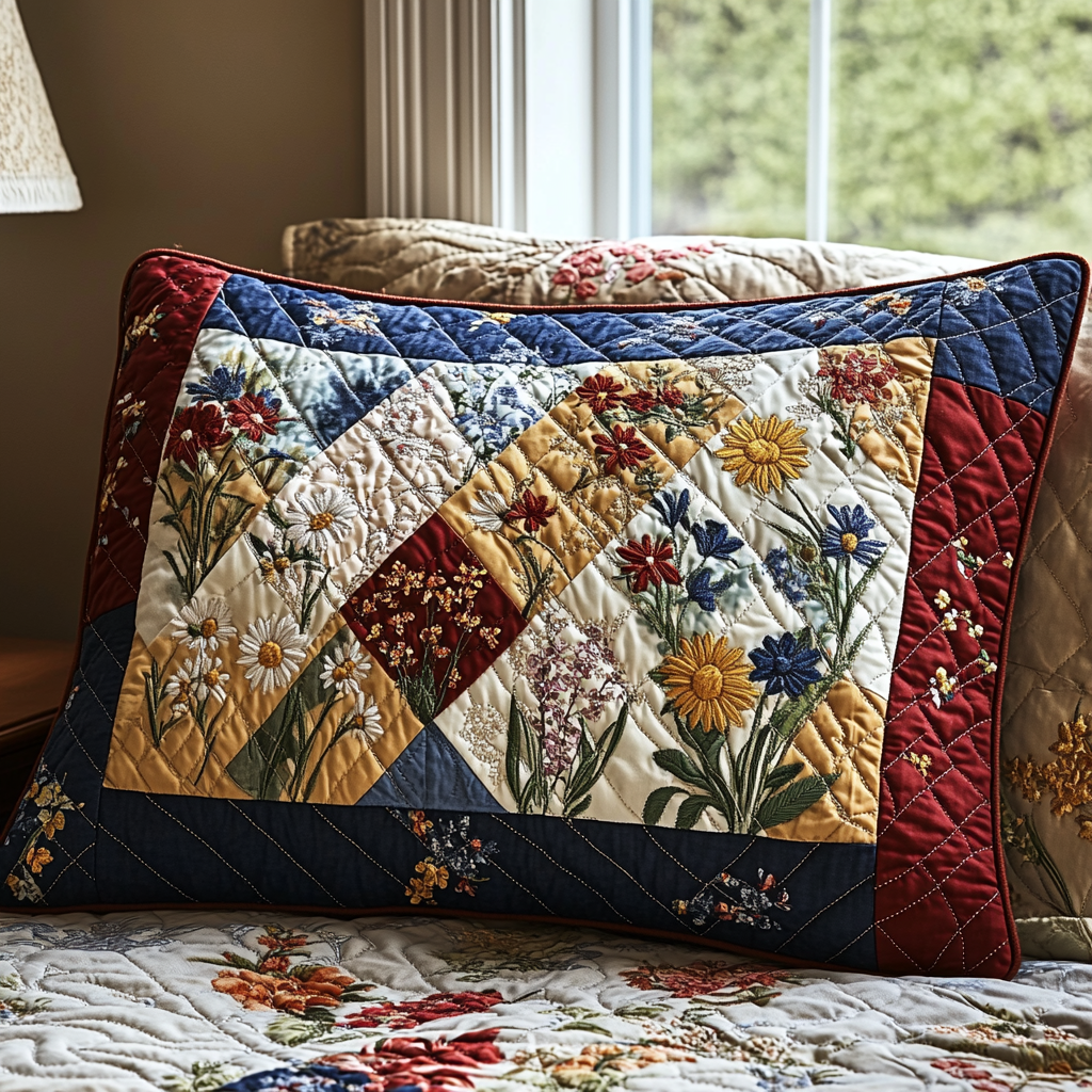 Housse de Coussin Matelassée Patchwork de Fleurs de Printemps NCU0DV5174