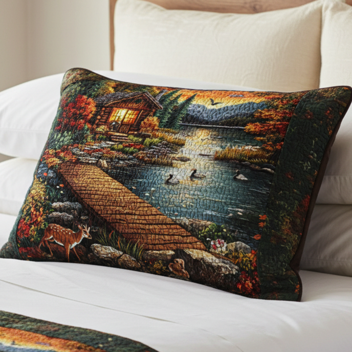 Housse de Coussin Matelassée Sunset Cabin Lake NCU0NT5169
