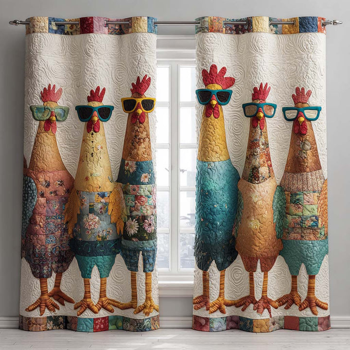Trois rideaux matelassés avec poules de ferme NCU0XD2109