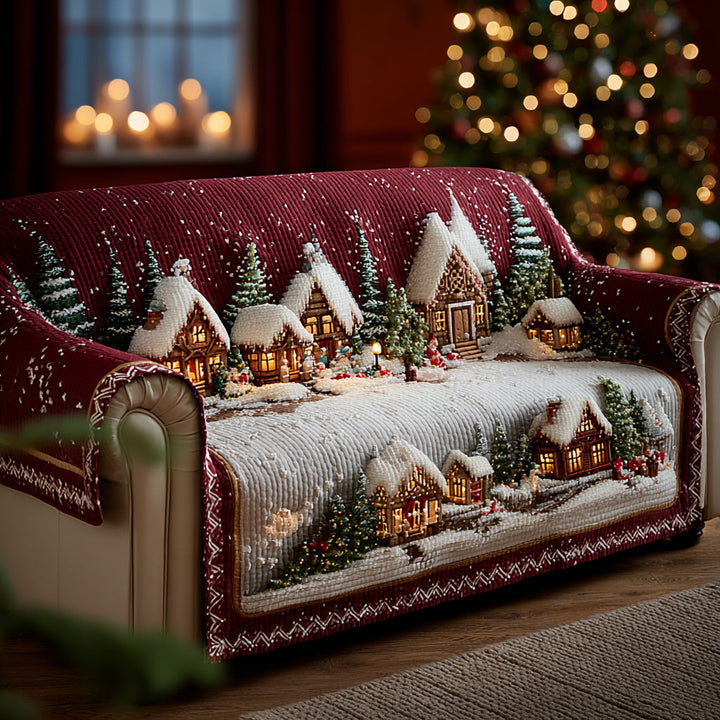 Housse de canapé matelassée de village de Noël scintillant