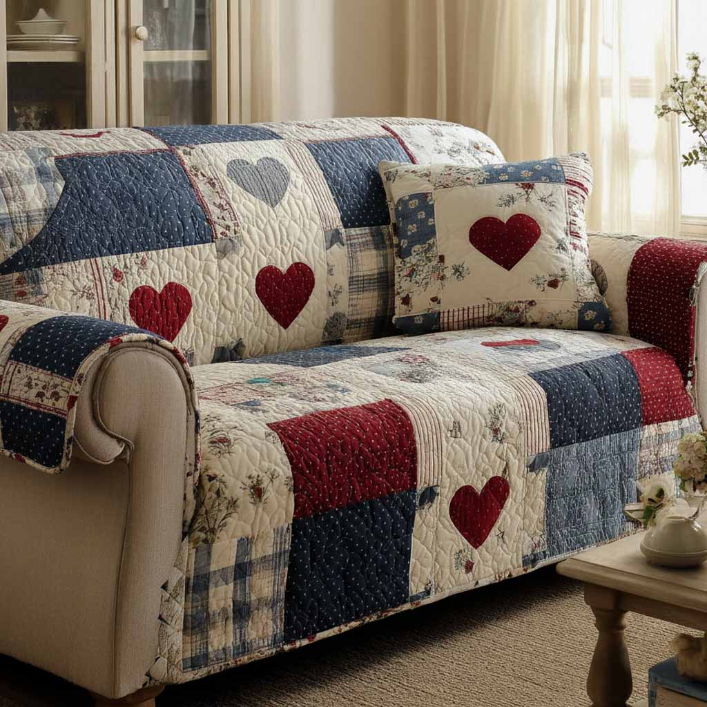 Housse de canapé matelassée Cœurs Chaleureux