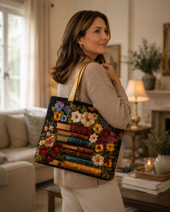 Sac fourre-tout matelassé - Imprimé floral et livre
