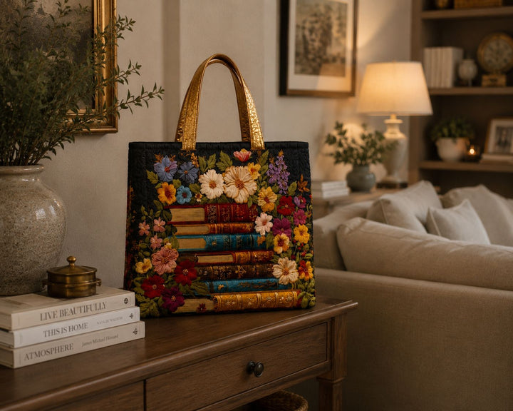 Sac fourre-tout matelassé - Imprimé floral et livre