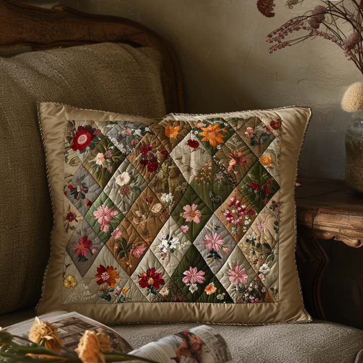 Housse de coussin en patchwork de fleurs sauvages NCU0PT6791