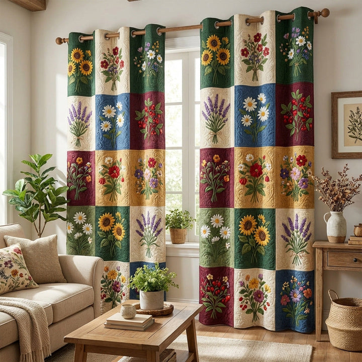 Rideaux Matelassés Patchwork de Fleurs Sauvages NCU0TV1755