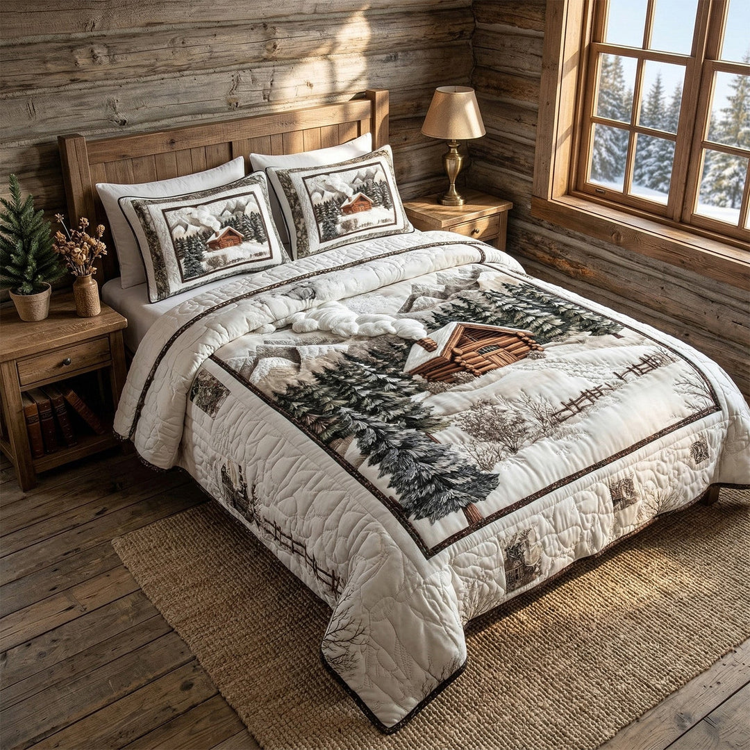 Ensemble de Literie Matelassée 3 Pièces Cabane d'Hiver