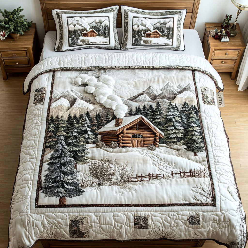 Ensemble de Literie Matelassée 3 Pièces Cabane d'Hiver