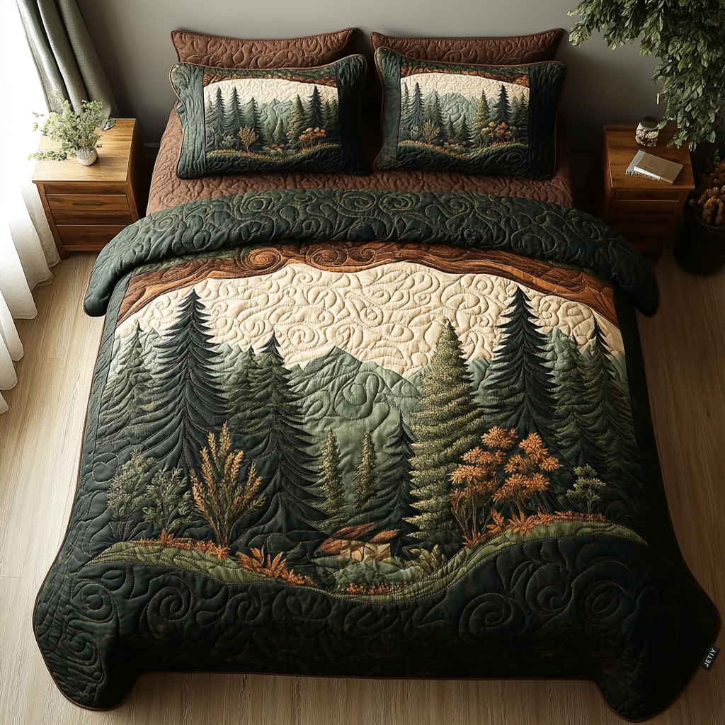 Ensemble de Literie Matelassé 3 Pièces Forêt
