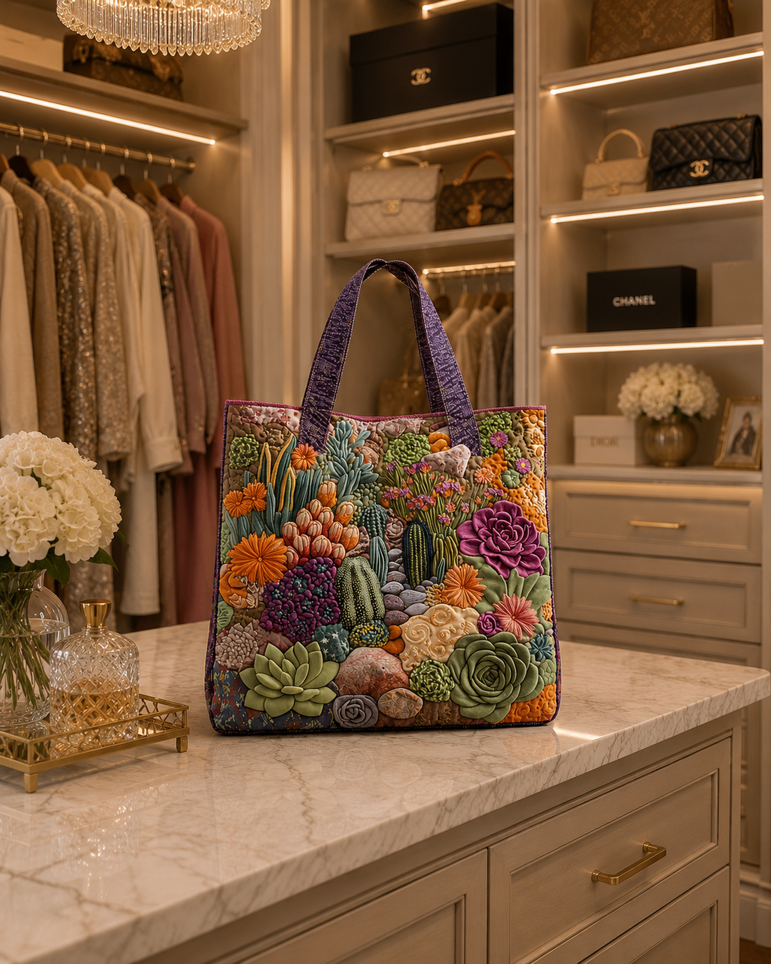 Sac fourre-tout matelassé - Jardin de succulentes