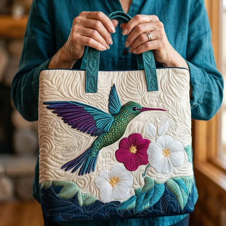 Sac fourre-tout matelassé - Colibri et fleur blanche