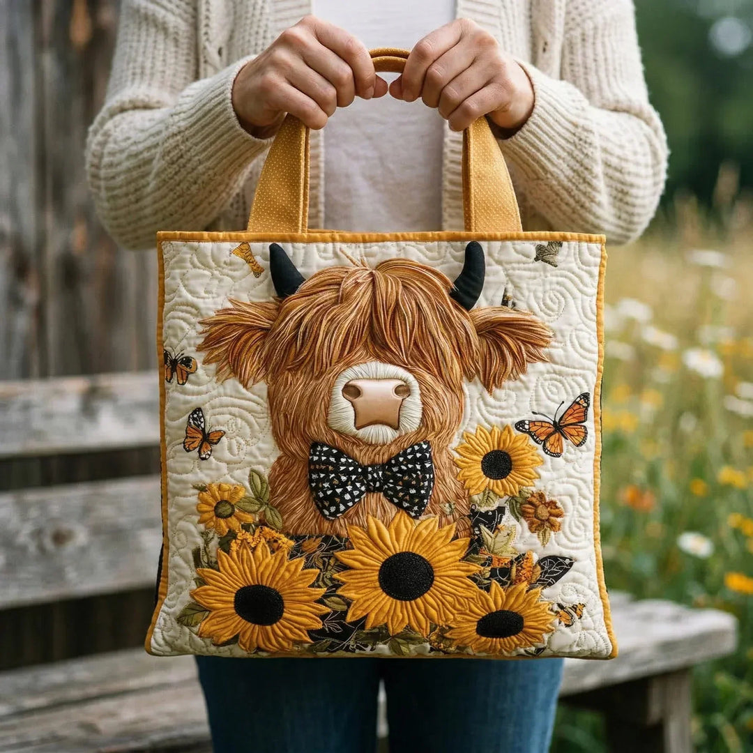 Sac fourré - Vache des Highlands avec des tournesols