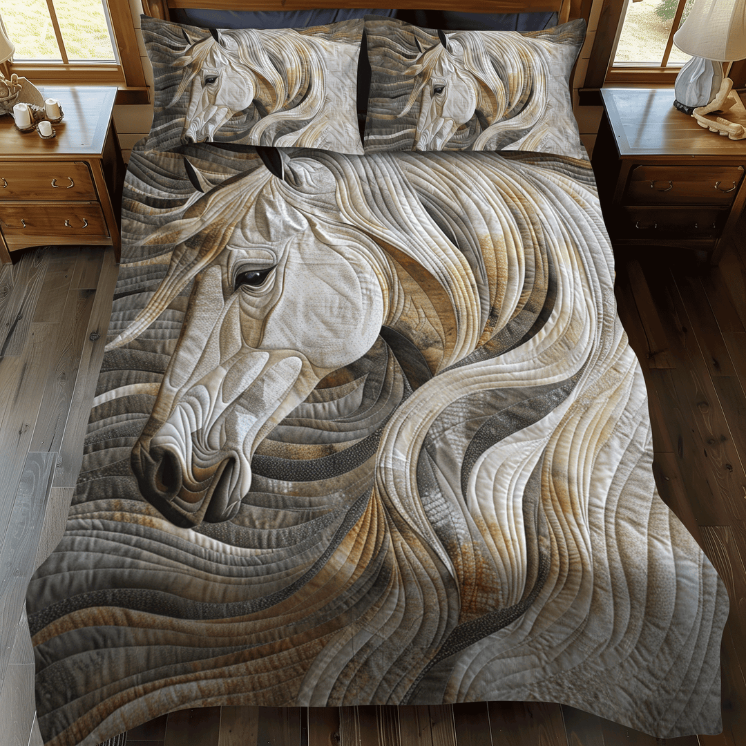 Ensemble de Literie Matelassé 3 Pièces Cheval Blanc Vibrant