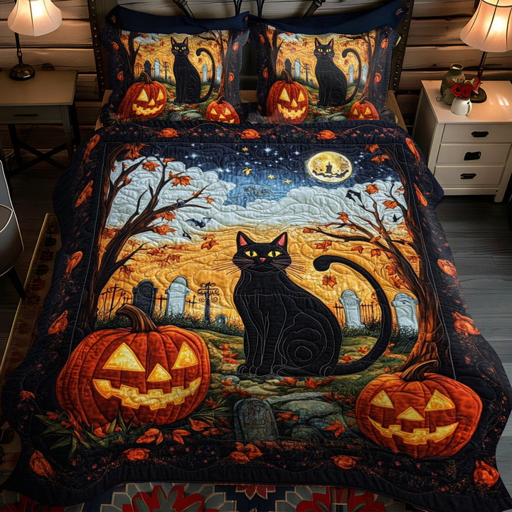 Ensemble de literie matelassé 3 pièces Chat Noir Spook-taculaire