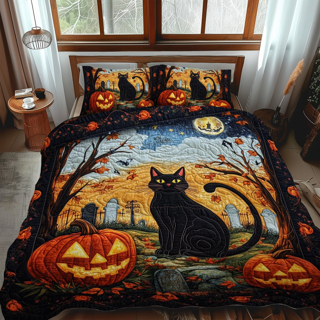 Ensemble de literie matelassé 3 pièces Chat Noir Spook-taculaire