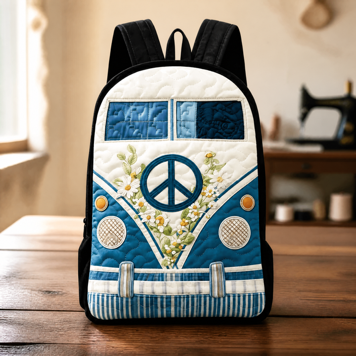 Sac à dos matelassé Retro Camper – Bretelles noires