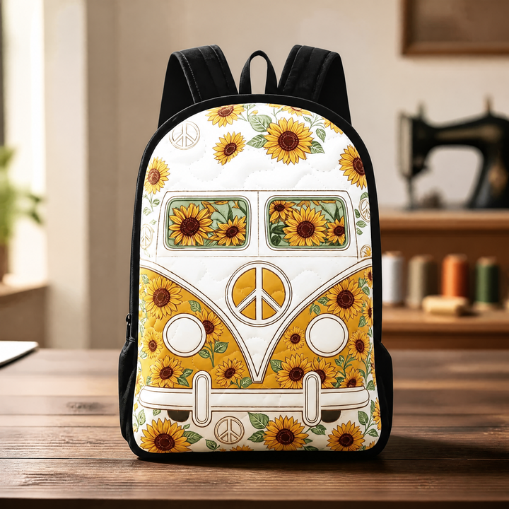 Sac à dos matelassé Hippie Van – Bretelles noires