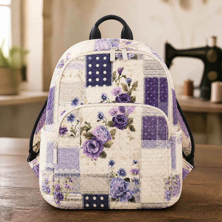 Sac à dos matelassé patchwork floral lilas
