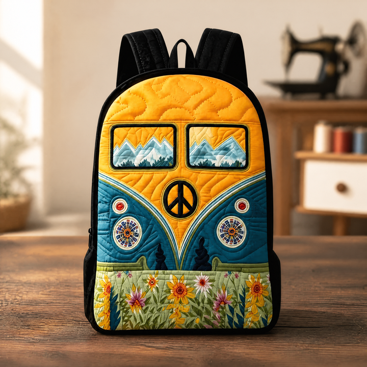 Sac à dos matelassé Vintage Camper – Bretelles noires