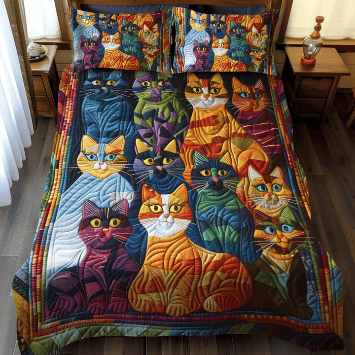 Ensemble de Literie Matelassé 3 Pièces Chat Fantaisiste