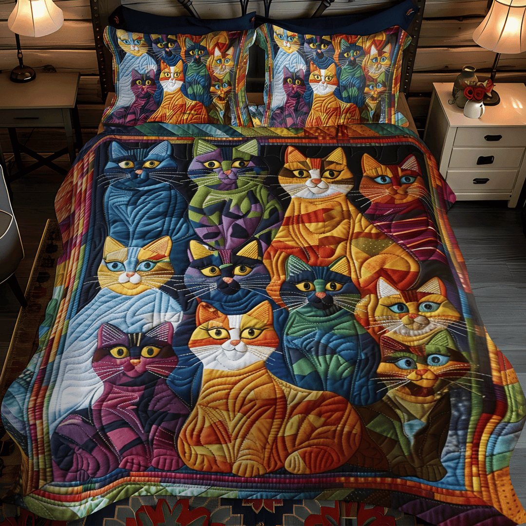 Ensemble de Literie Matelassé 3 Pièces Chat Fantaisiste