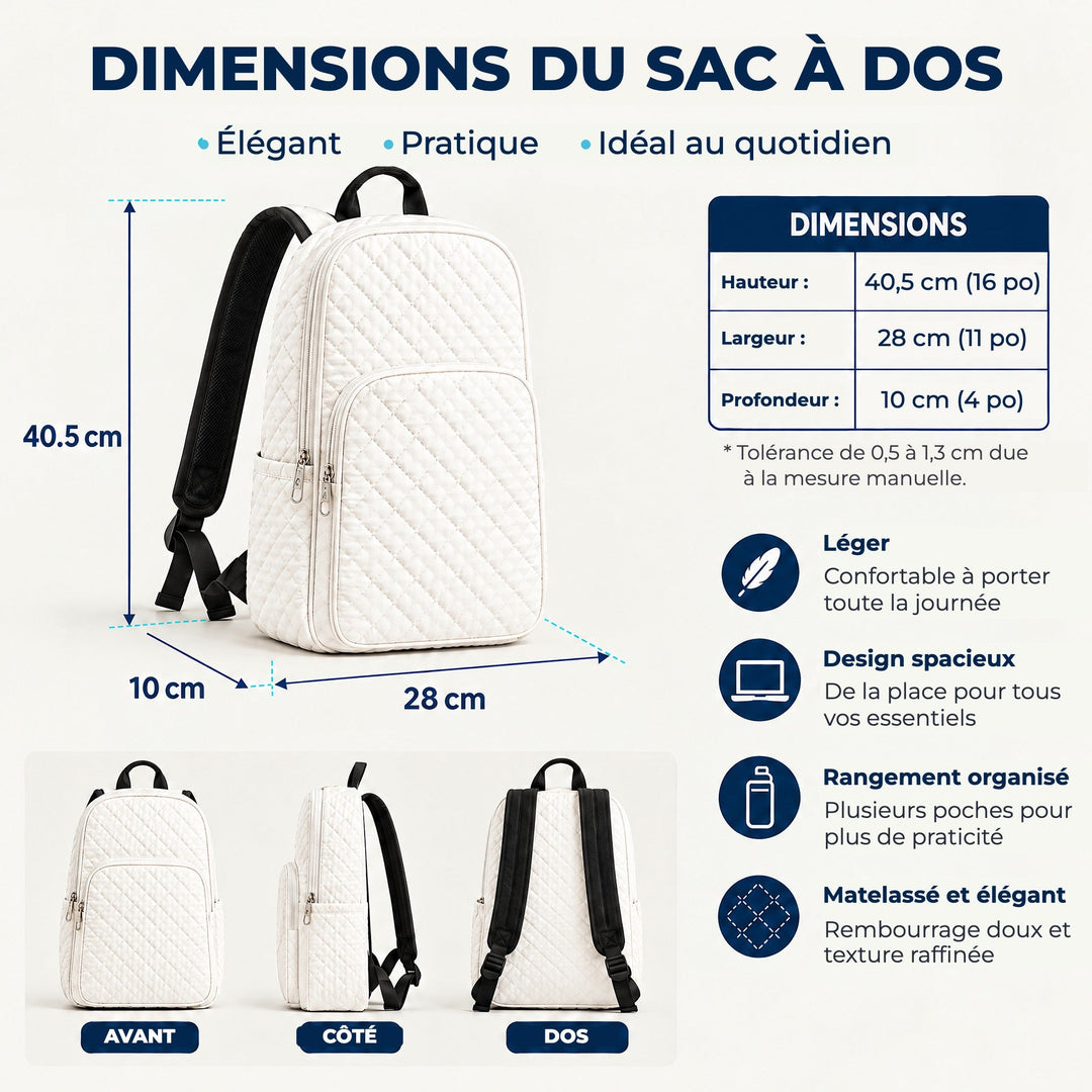 Sac à dos matelassé en piqué classique – Bretelles noires