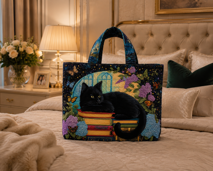 Sac Fourre-Tout Matelassé - Chat Noir sur Livres