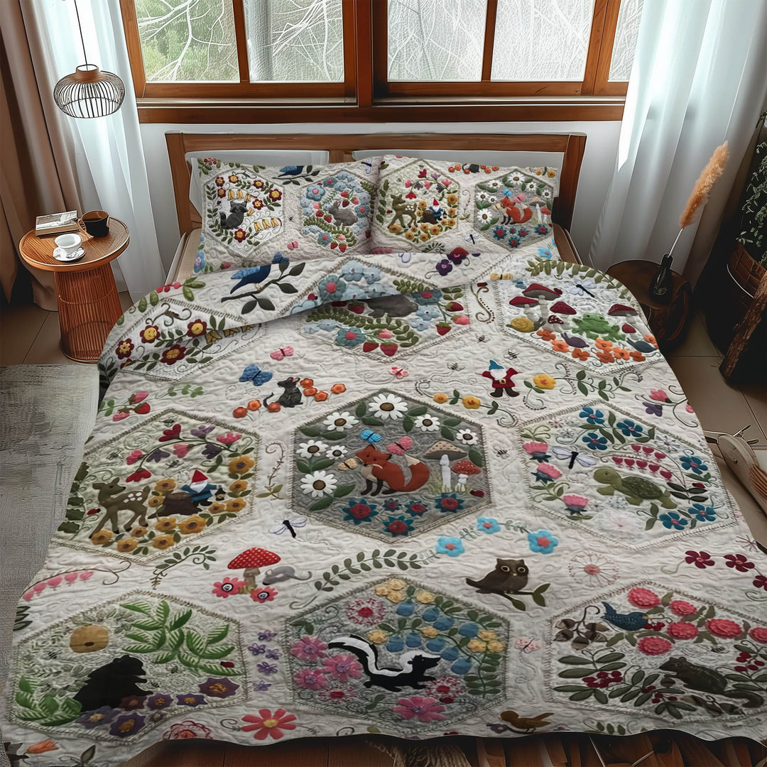 Ensemble de literie matelassé 3 pièces Animaux de la forêt
