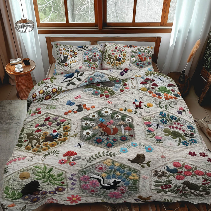 Ensemble de literie matelassé 3 pièces Animaux de la forêt